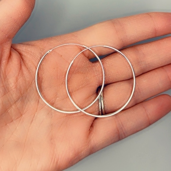 Sterling Silver Endless Hoop Earrings 40mm - Picture 3 of 10